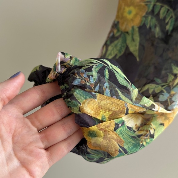 Lulu’s Floral Puff Sleeve Corset Crop Top, Smocked Sweetheart Blouse, Small - Picture 6 of 16